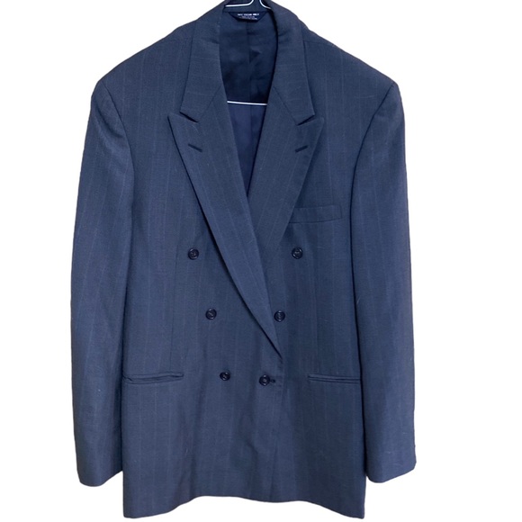 Vintage Kuppenheimer Oversize Boyfriend Double Breasted Blue Stripe Blazer - Picture 9 of 16